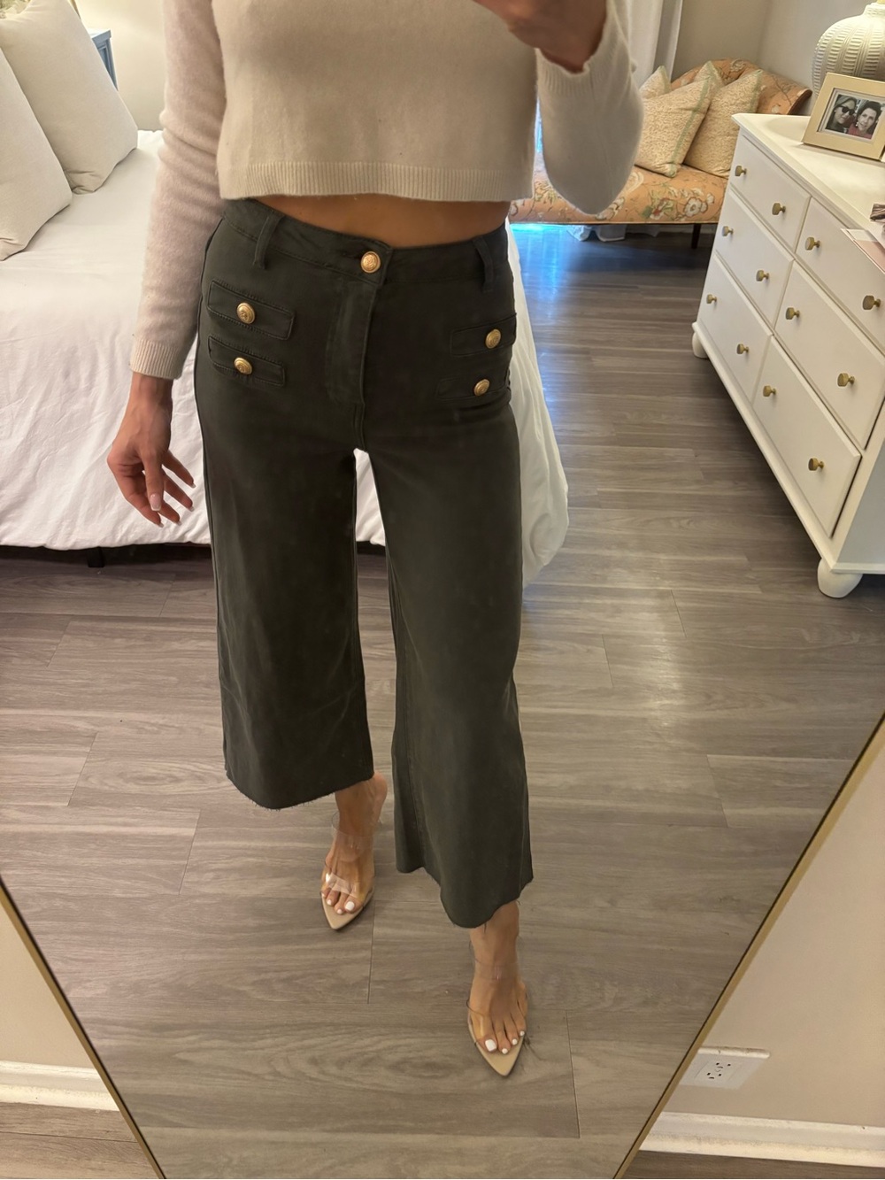 🫒 Denim Life “Palazzo” Wide-Leg High Rise Cropped Pants NWT 🫒
